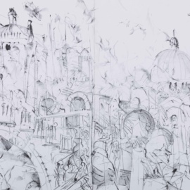 o. J. - S:W Lithografie mit Textpassagen in originaler Handschrift - 52 x 36 cm - Ritterhude - Venezia est Venezia cantat