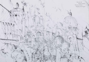 o. J. - S:W Lithografie mit Textpassagen in originaler Handschrift - 52 x 36 cm - Ritterhude - Venezia est Venezia cantat